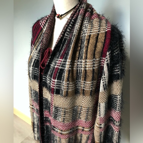 Anthropologie Oliver by Escio Maroon Plaid Open NWT Cardigan Size XL - Picture 5 of 9